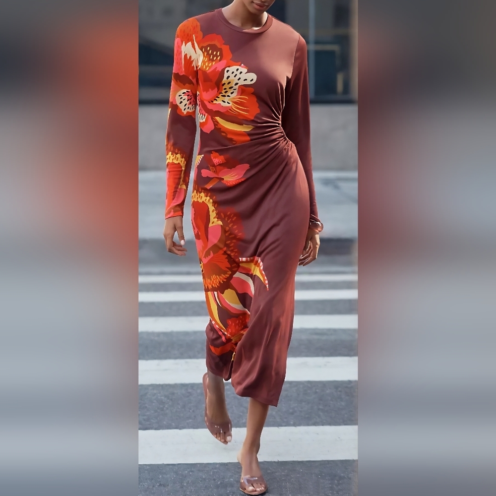 Farm Rio x Anthropologie Long Sleeve Jersey Midi Dress,Color Lucia Floral,$228 - Picture 1 of 16
